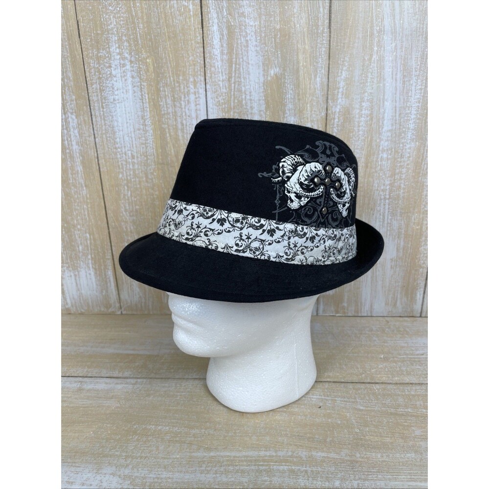 Granule Plaid Skull Cross Canvas Fedora Hat Gothic Punk Black & White Unisex OS